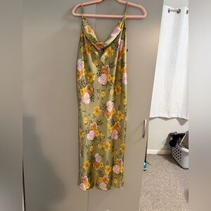 bebe Olive Floral Slip Dress with Pink & Yellow Blooms